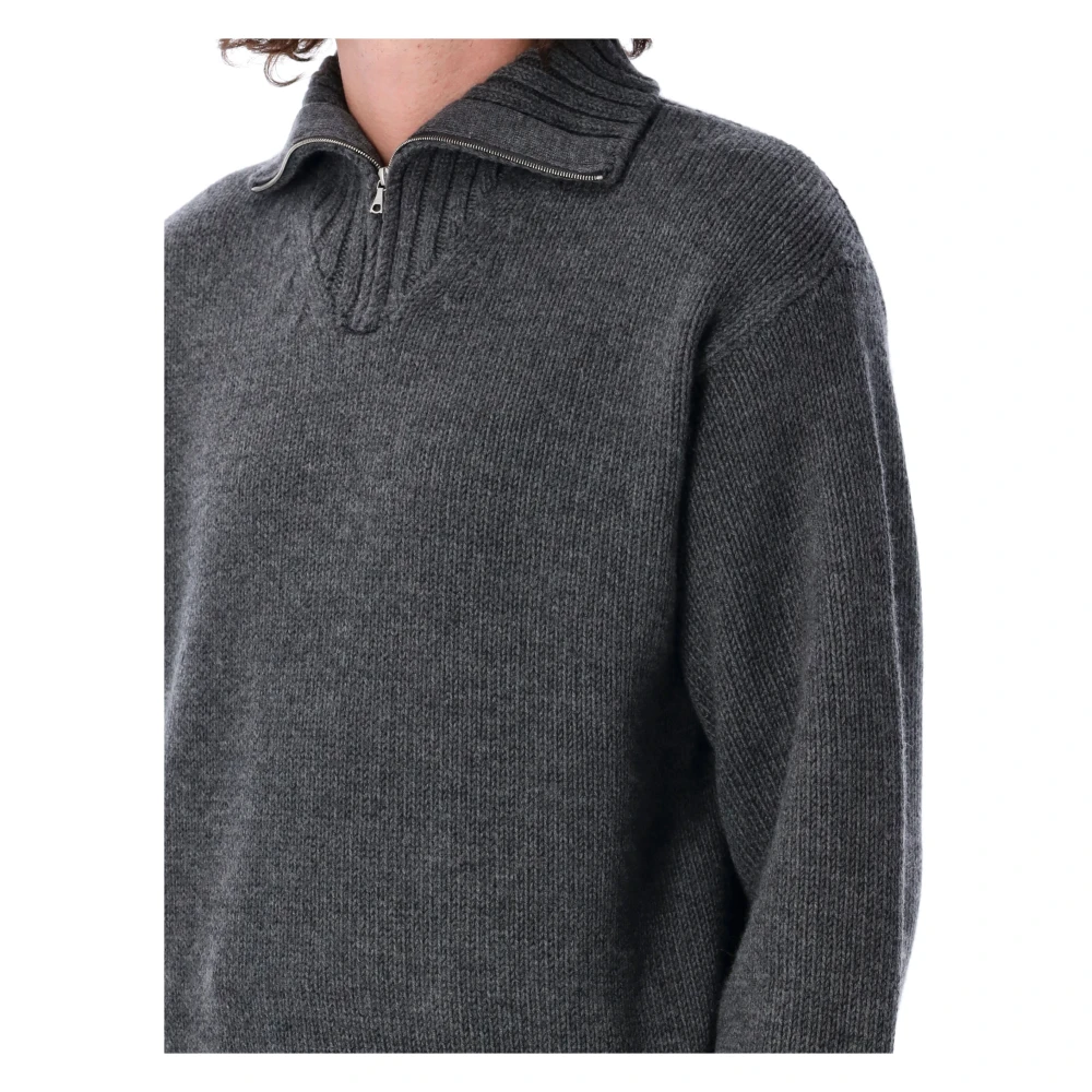 Auralee Houtskool Gebreide Half-Zip Trui Gray Heren