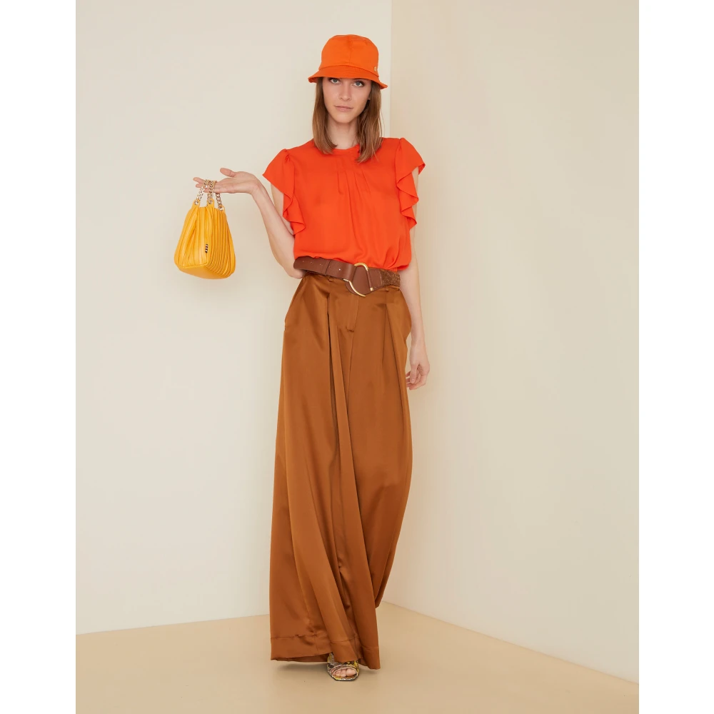 Manila Grace Blouse met ruches Orange Dames