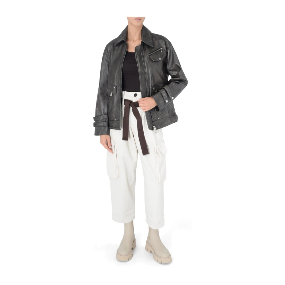 pinko Bruine Verouderde Leren Jas Grotta Model Brown Dames