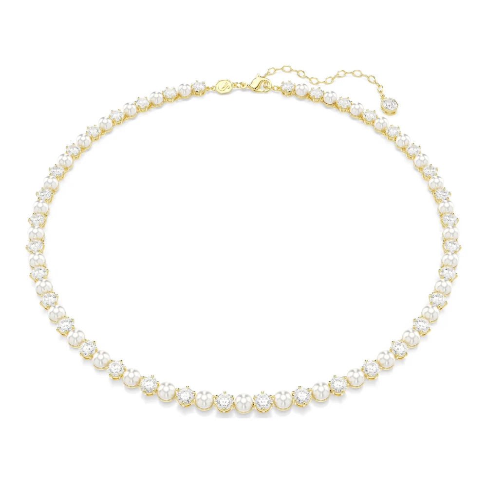 Swarovski Unisex White Matrix Tennis Necklace, Crystal Pearl, Round Cut, 18K Gold Finish - Image 4