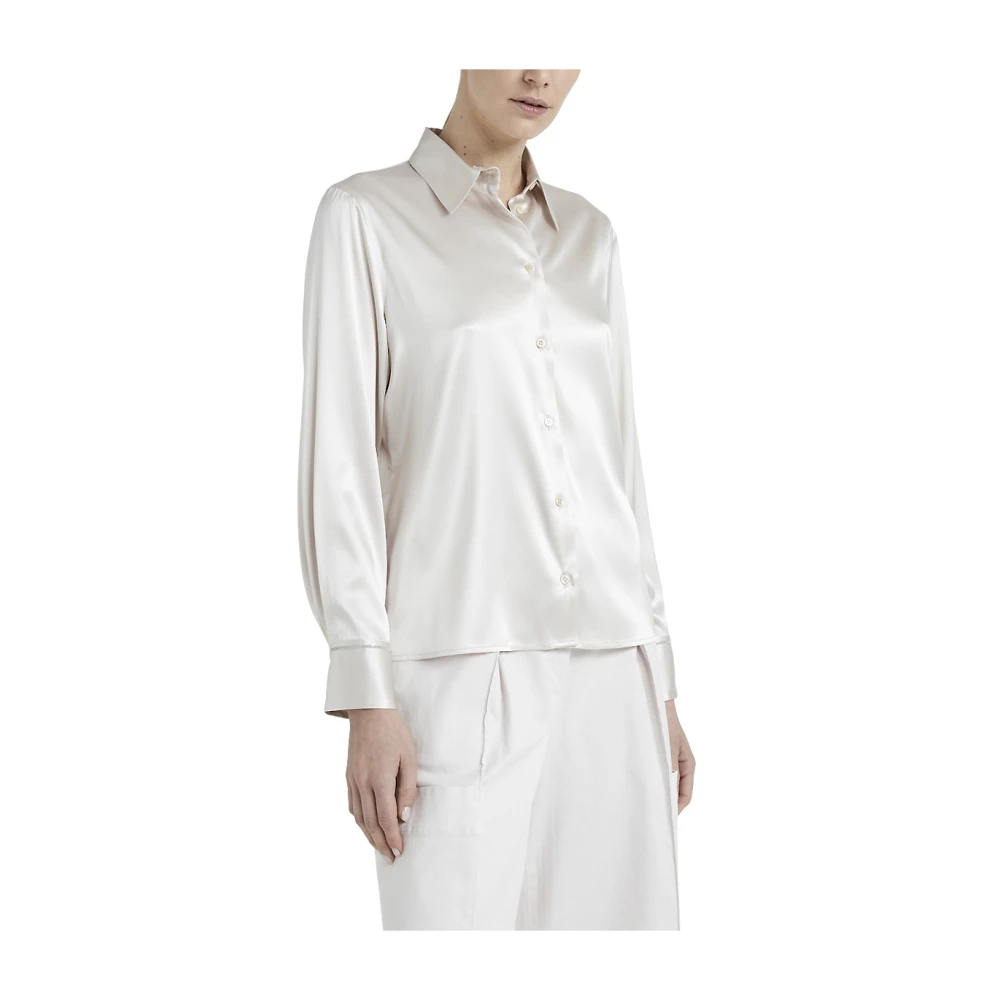 PESERICO Stretch zijden satijnen overhemd Beige Dames