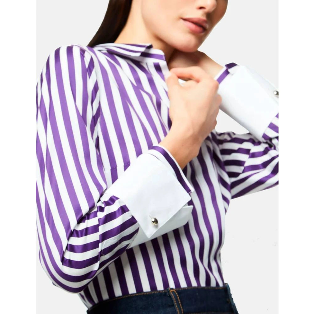 Carolina Herrera Gestreept Katoenen Overhemd Slim Fit Purple Dames
