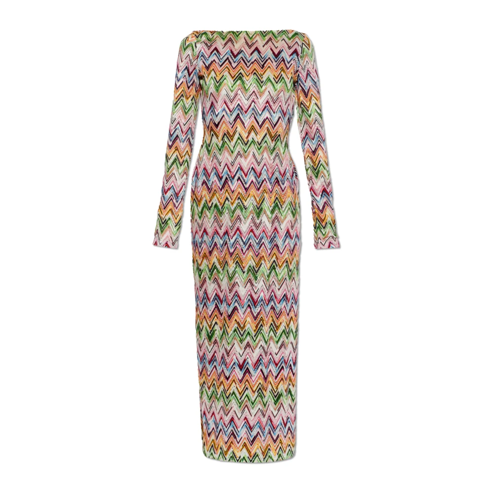 Missoni Kvinno Multicolor Klänningar Dam, S, Rayon, Långärmad Klänning I Stretchviskos Med Spets Och Zigzag-Motiv