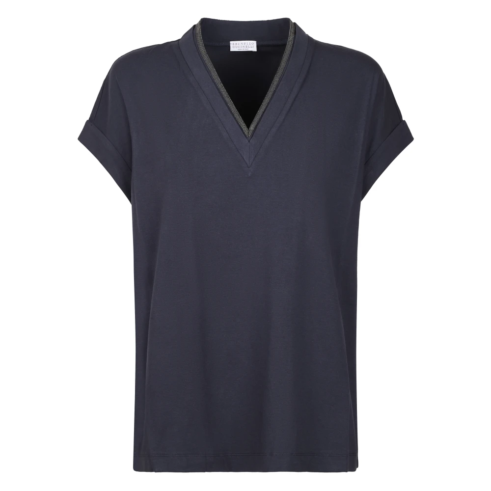 Brunello Cucinelli Blue T-Shirt With Jewel Detail - Female - T-Shirts - L - Tops