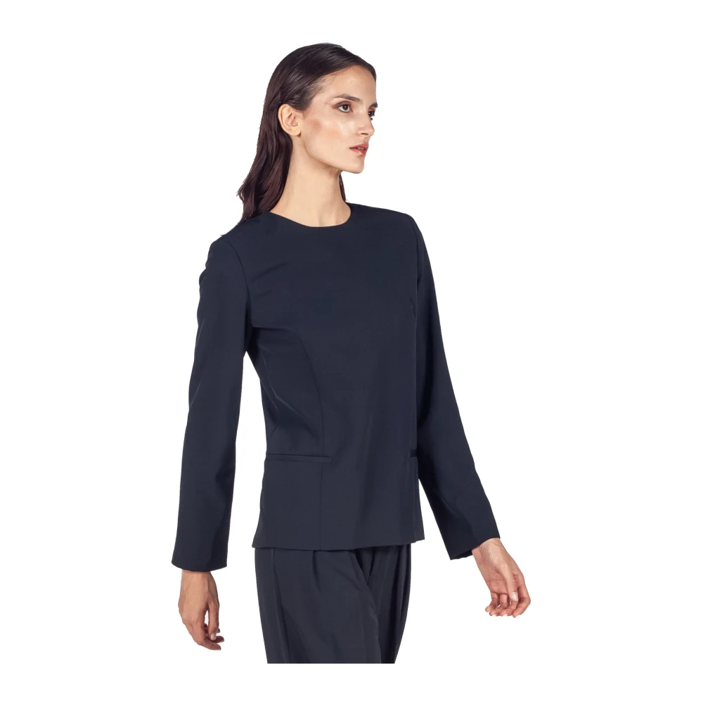 Liviana Conti Zwarte knoopsluiting blouse met darted detail Black Dames