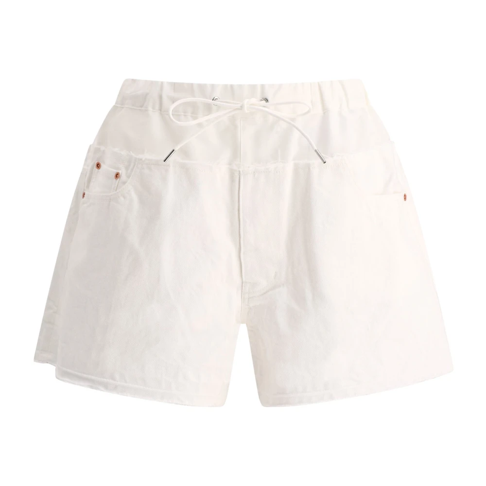 Sacai Hybrid Denim Shorts met rauwe randen White Dames