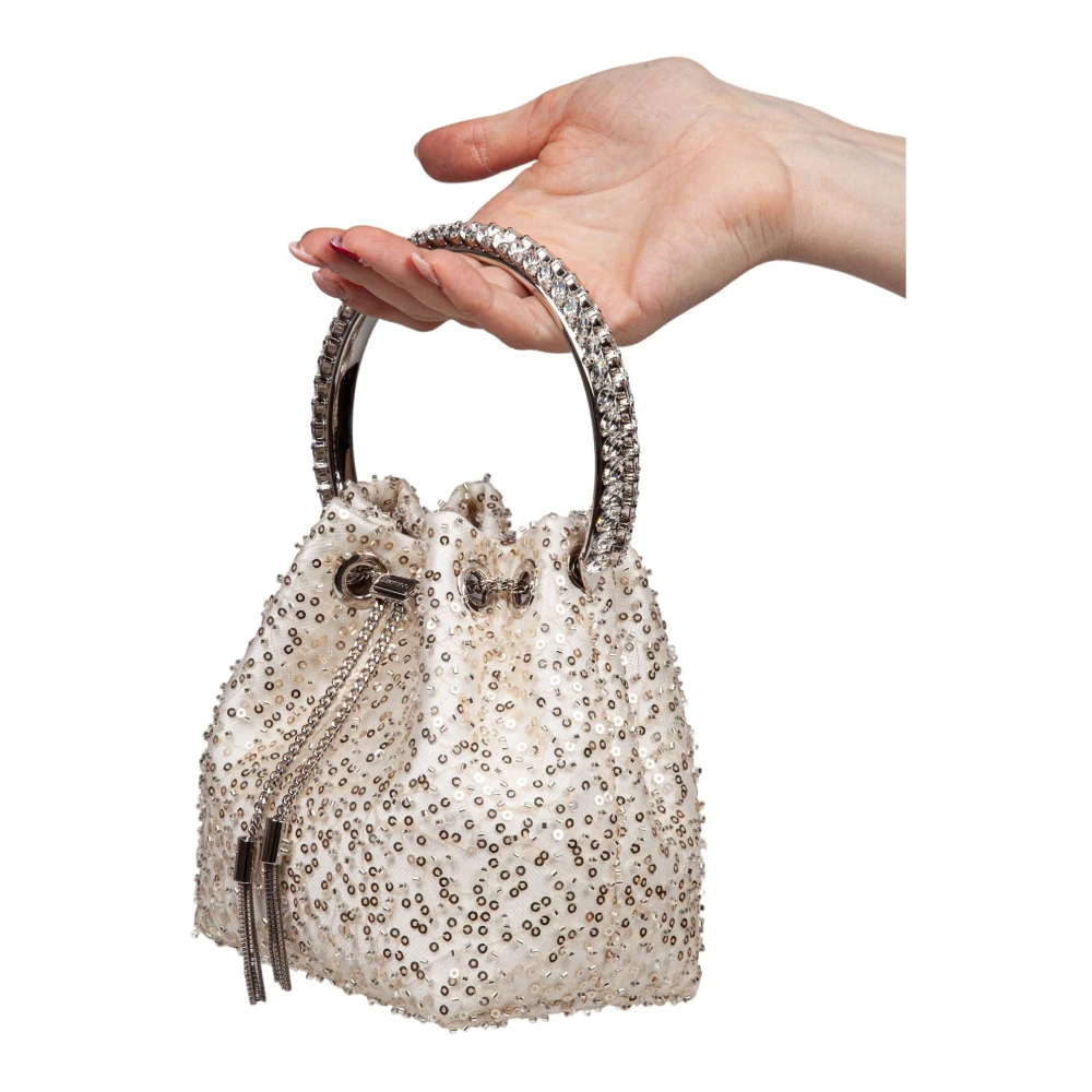 Jimmy Choo Satijnen Tas met Micro Mesh en Stenen Beige Dames