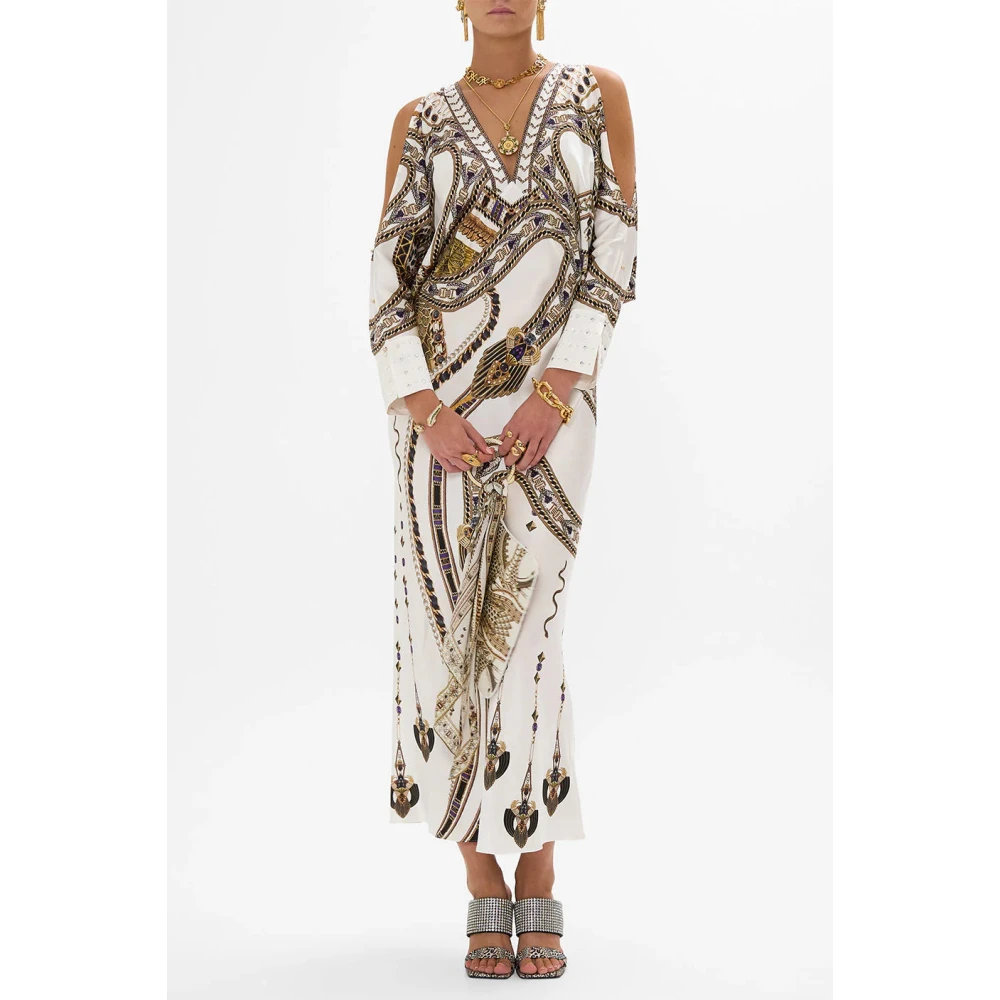 Camilla Zijden jurk met diepe halslijn Goddess Energy White Dames