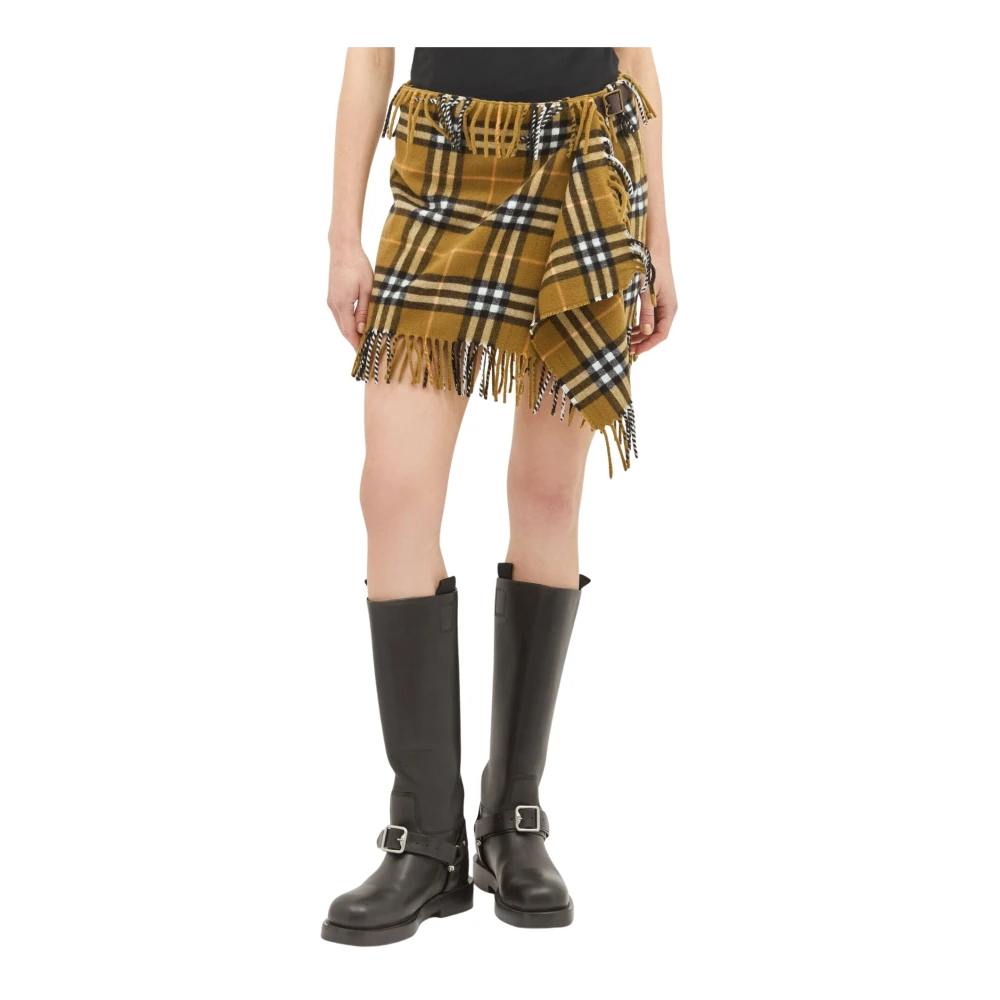 Burberry Women's Brown Short Skirts, M, Plaid Wool Cashmere Scarf Skirt
