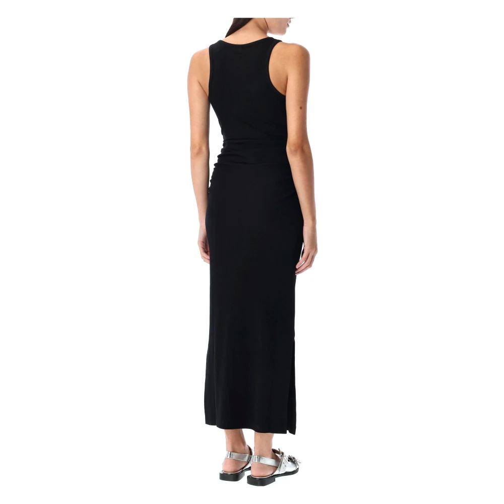 Ganni Zwarte Ribgebreide Tanktop Jurk Black Dames