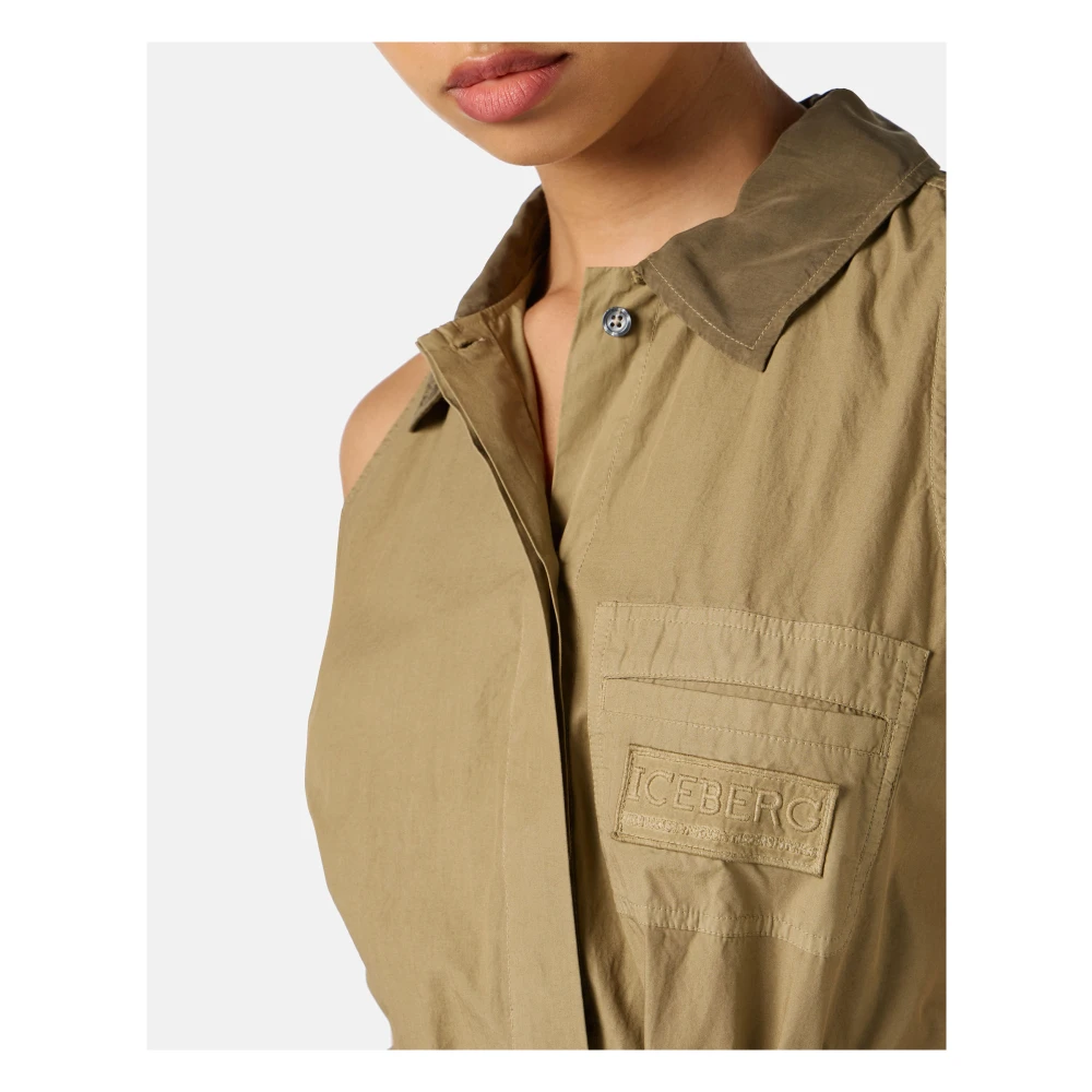 Iceberg Modderkleurige losvallende jurk met afneembare canvas riem Beige Dames