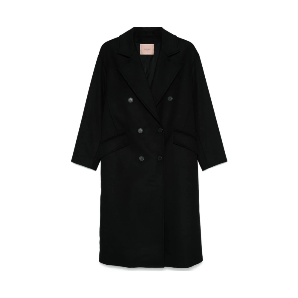 Twinset Zwarte Wollen Lange Jas Black Dames