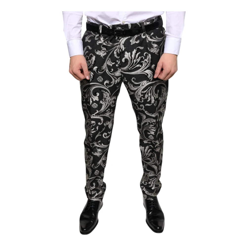 Dolce & Gabbana Men's Black Jacquard Logo Skinny Dress Trousers - Slim-Fit Trousers - S - Trousers