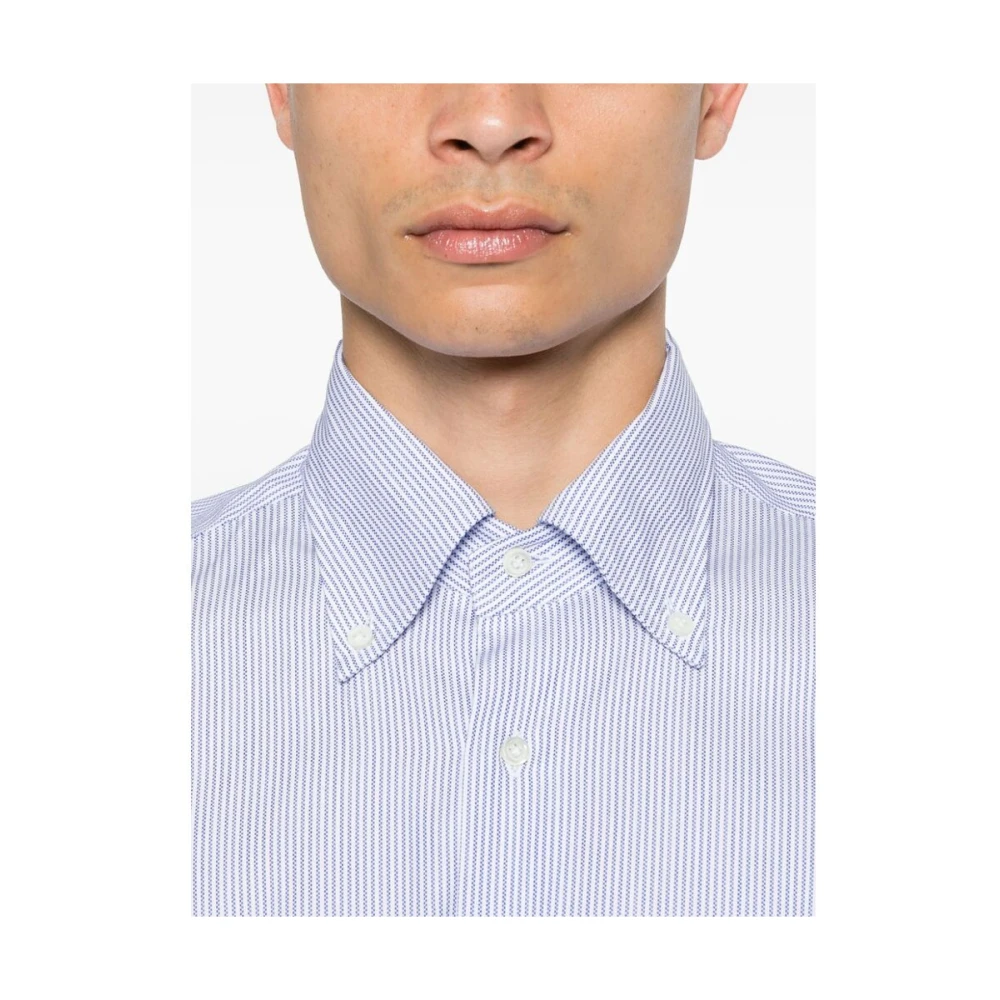 Mazzarelli Blauw Wit Verticaal Gestreept Overhemd Blue Heren