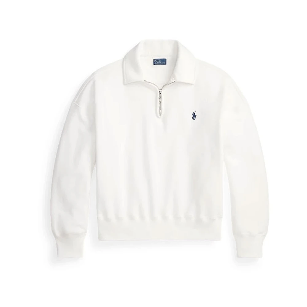 Polo Ralph Lauren Women's White Zip-Throughs, Xs, Zip-Collar Embroidered Sweatshirt
