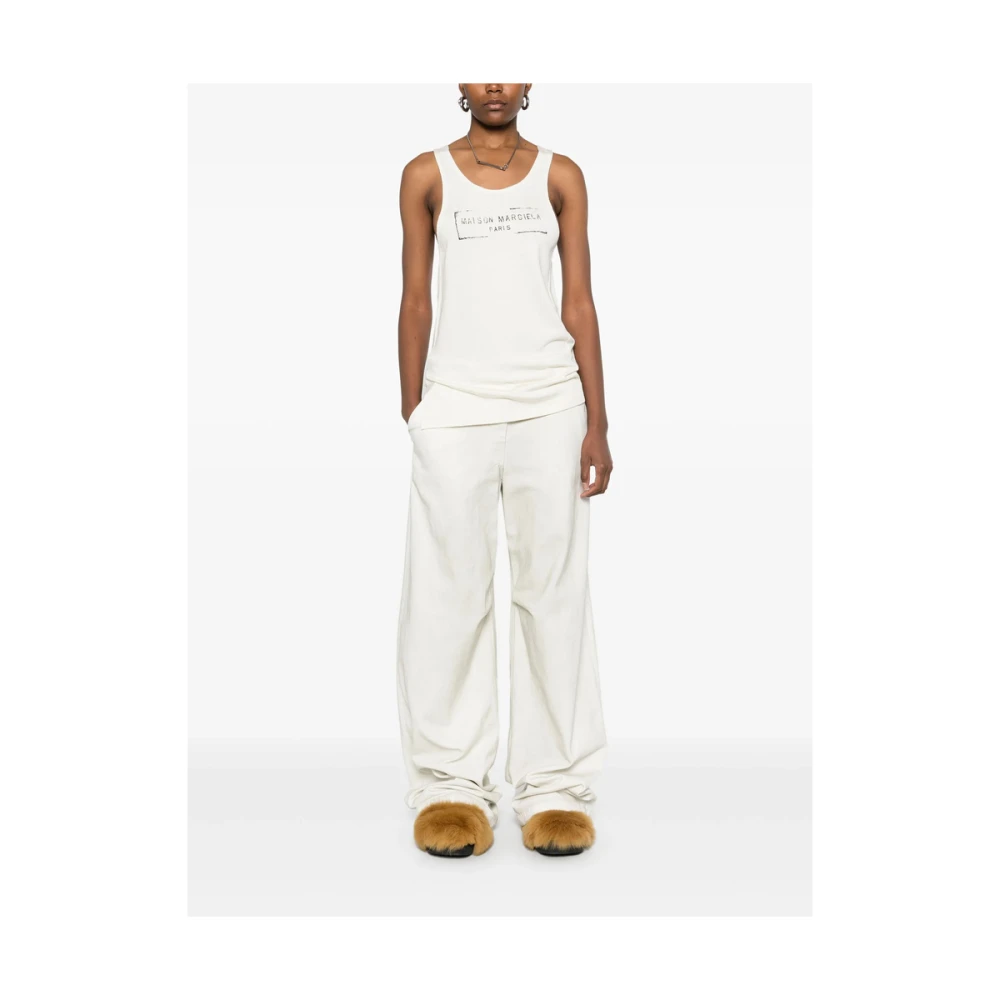 Maison Margiela Beige Signature Scoop Neck Mouwloze Top Beige Dames