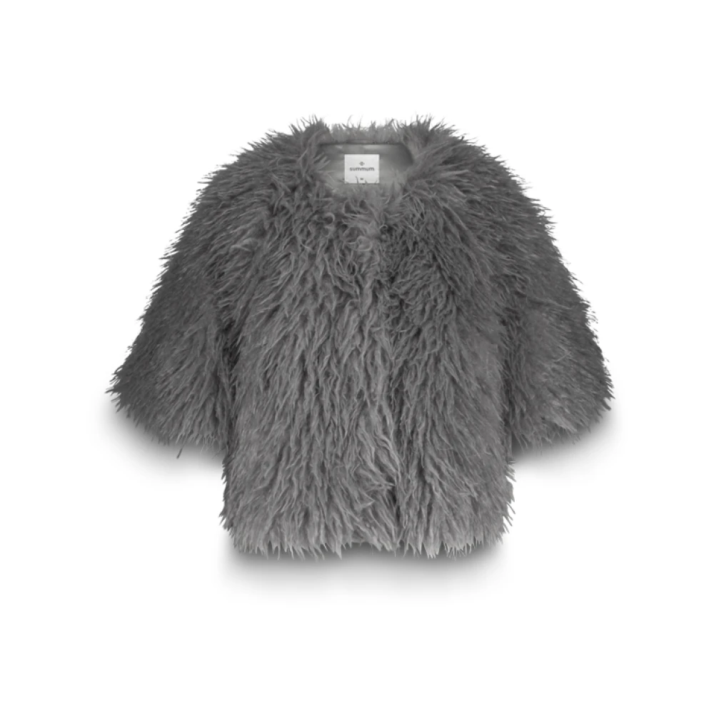 Summum Woman Women's Gray Faux Fur & Shearling Jackets, M, Faux Furry Jacket Light Vest