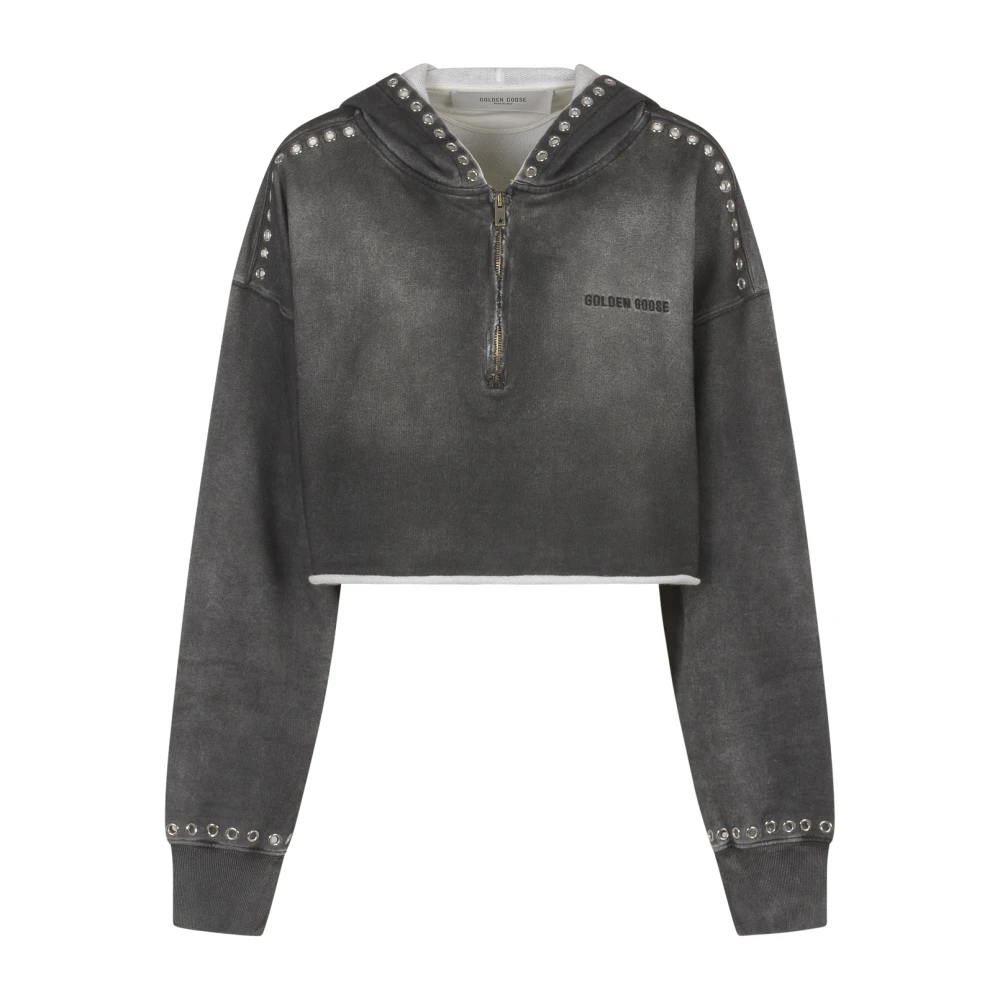 Golden Goose Journey Cropped Zipped Hoodie Fleece Gray Dames