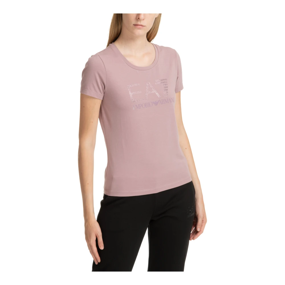 Emporio Armani EA7 Effen Logo Strass T-shirt Pink Dames
