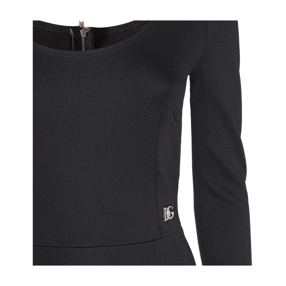 Dolce & Gabbana Zwarte en Grijze Midi Dagjurk Black Dames