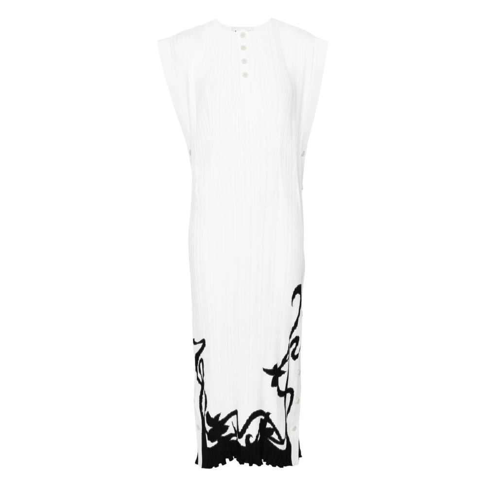 Lanvin White Midi Dresses, Female, L, Sleeveless Pleated Midi Dress