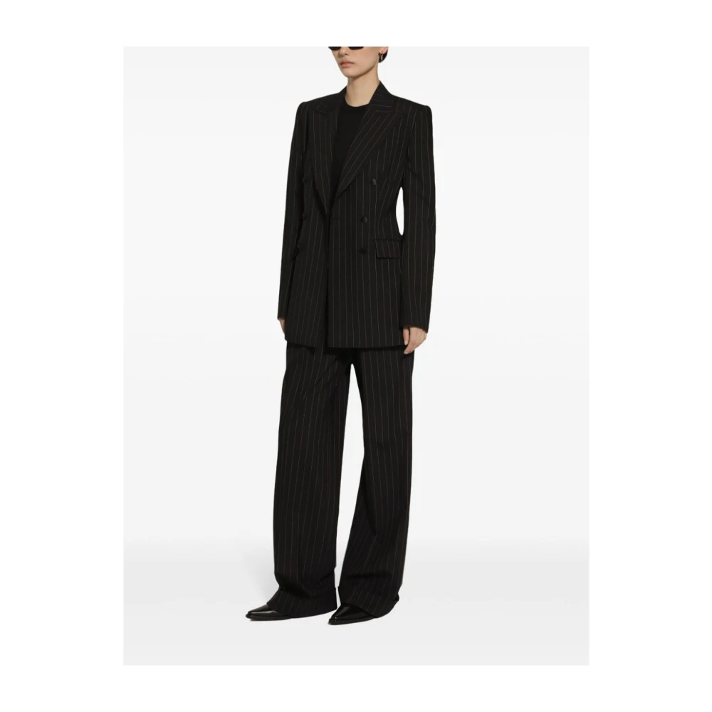 Dolce & Gabbana Zwarte Pinstripe Broek met Logo Plaque Black Dames
