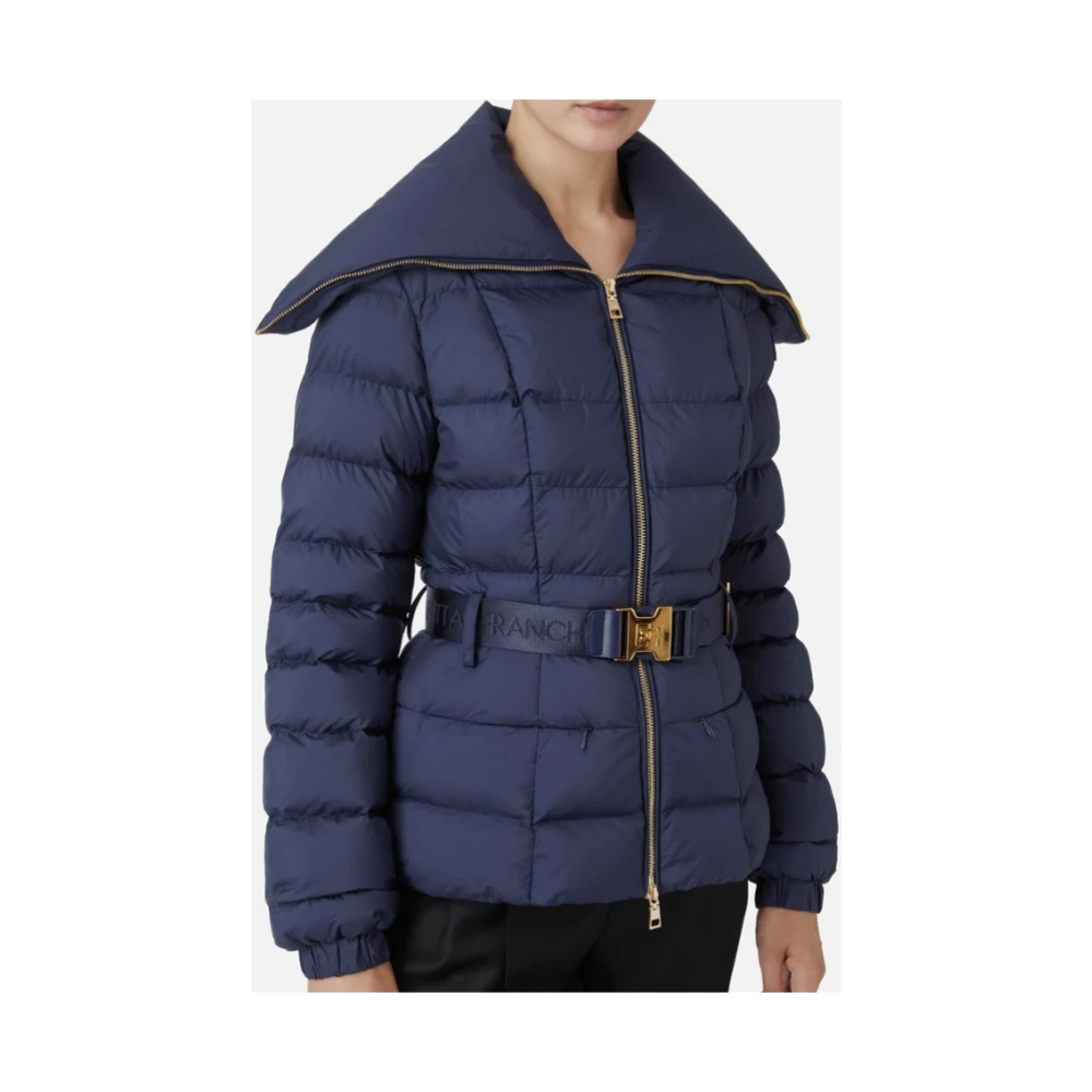 Elisabetta Franchi Blauwe Donsjas met Brede Kraag Blue Dames