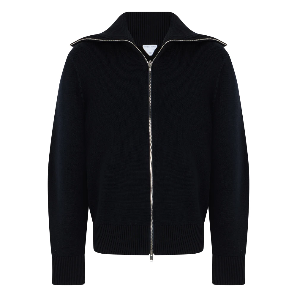 Bottega Veneta Men's Blue Cardigans, M, Wool And Cotton Zip-Up Cardigan