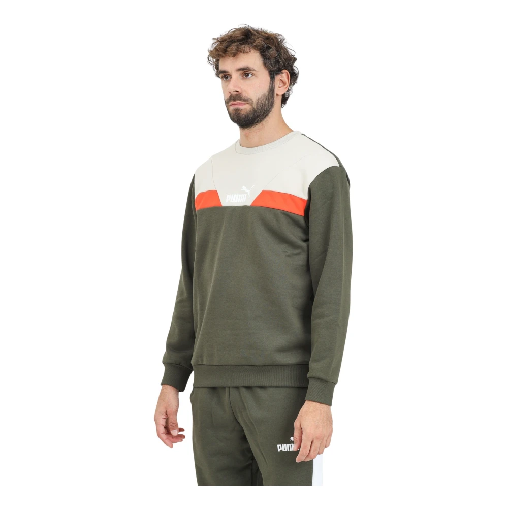 Puma Colorblock Crewneck Sweater Green Heren