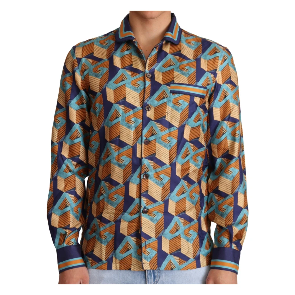 Dolce & Gabbana Men's Multicolor Geometric Print Silk Shirt - Casual Shirts - 2XS - Shirts