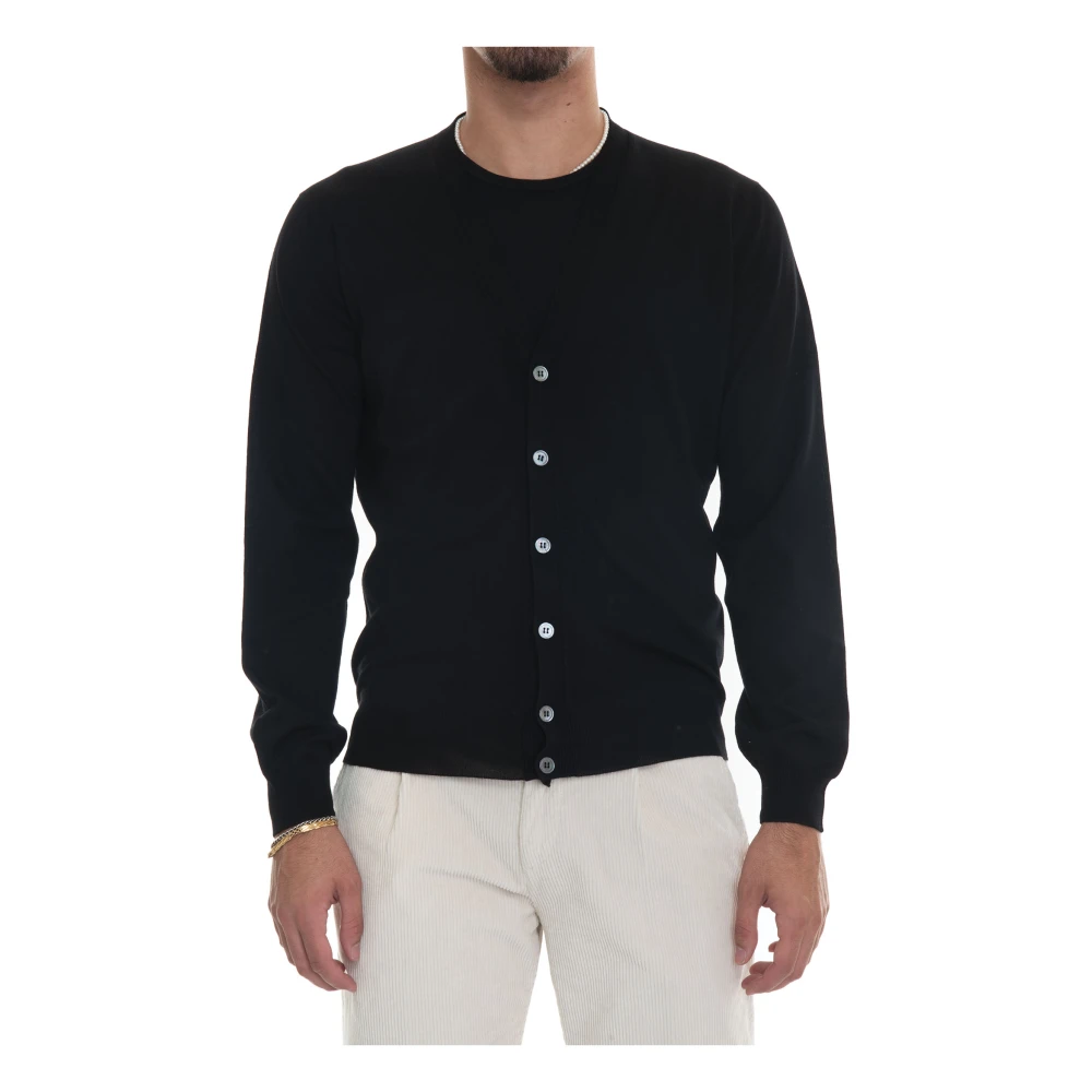 Hindustrie Merino Wol Knoop Cardigan Slim Fit Black Heren