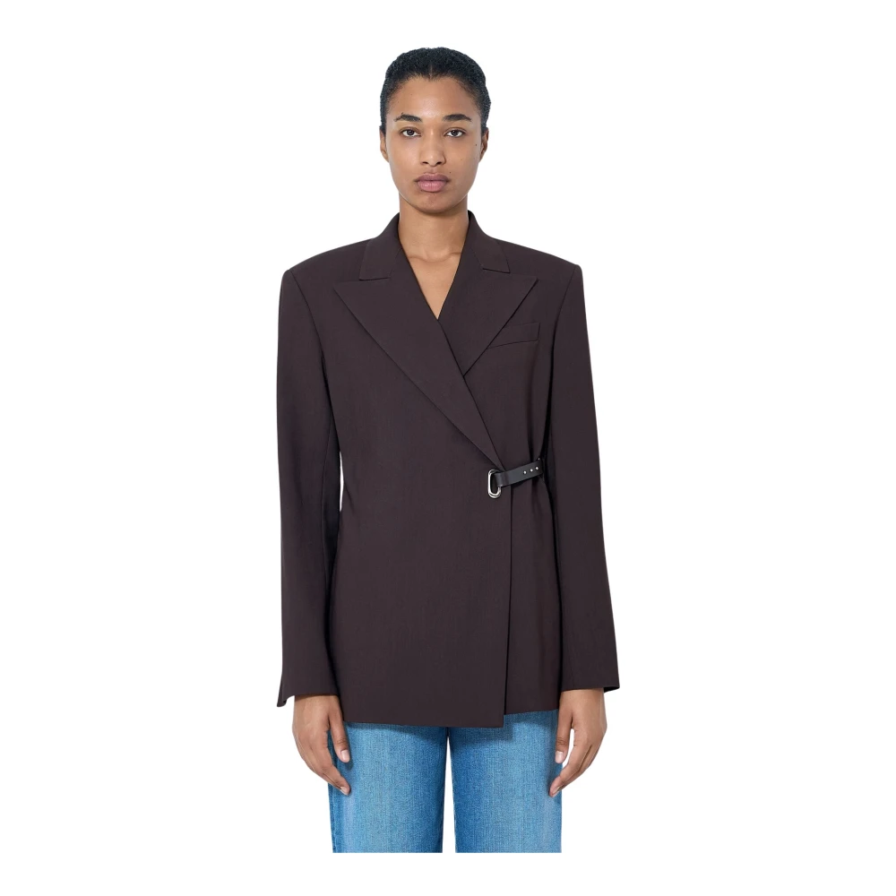 Sportmax , Blazers, Female, Brown, 2XS, Asymmetric Buckle Blazer