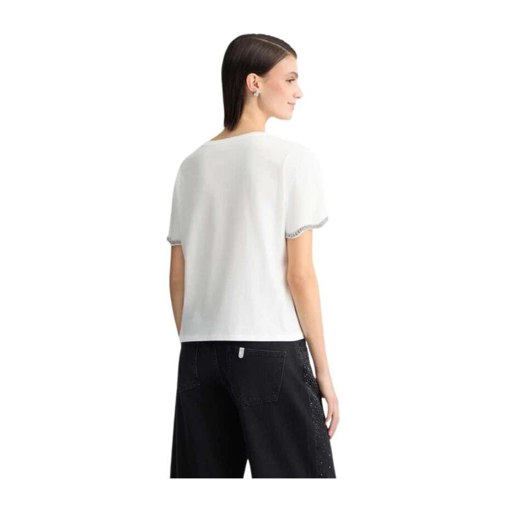 Liu Jo Katoenen T-shirt met korte mouwen en strass White Dames