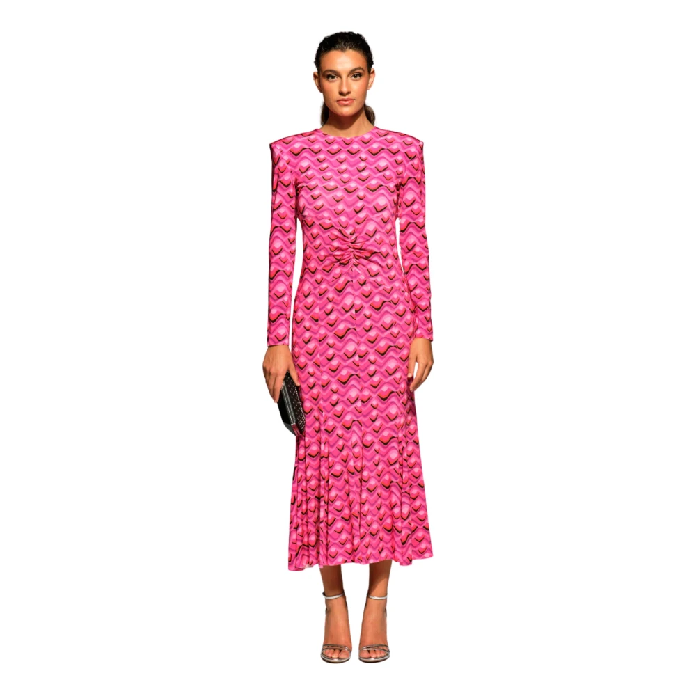 Moskada Fuchsia Zijden Midi Jurk met Schoudervullingen Multicolor Dames