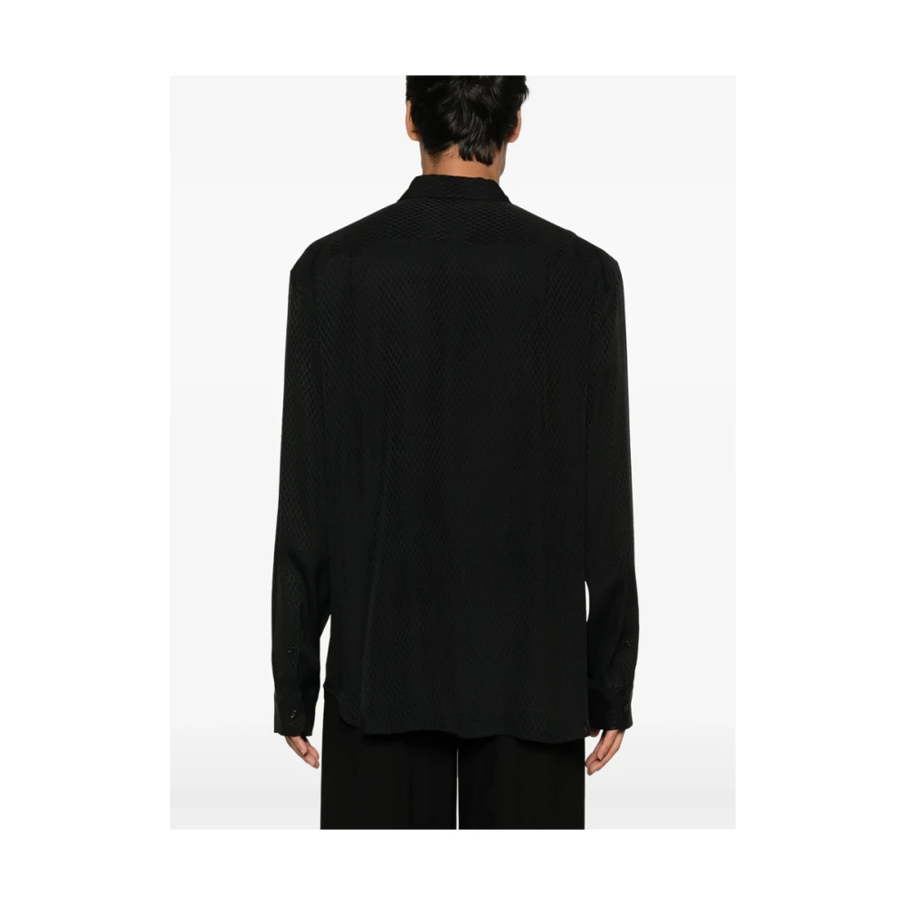 Ann Demeulemeester Zwarte Diamantpatroon Overhemd met Plooien Black Heren