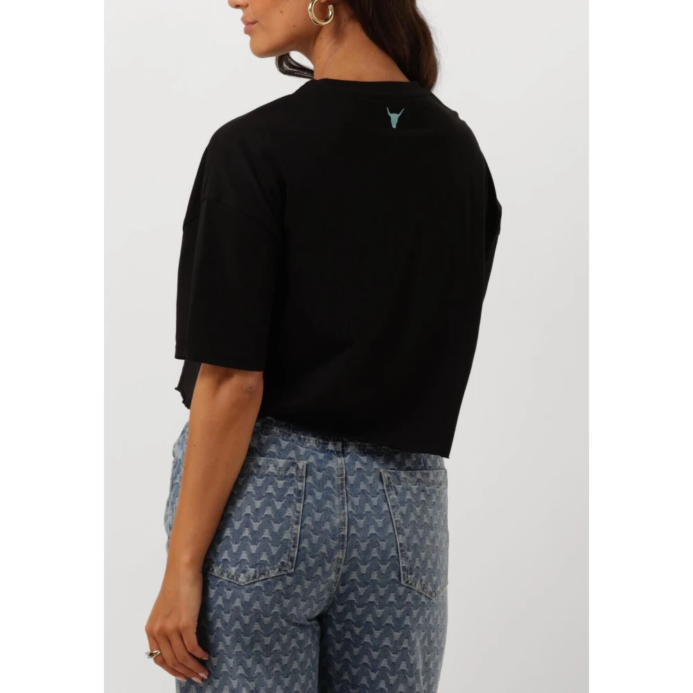 Alix The Label Zwart Gebreid Cropped T-shirt Black Dames