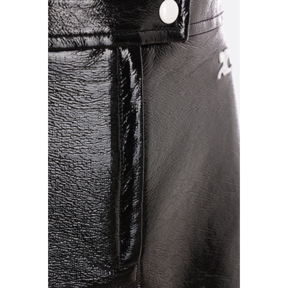Courrèges Zwarte Vinyl Minirok Geborduurd Logo Black Dames