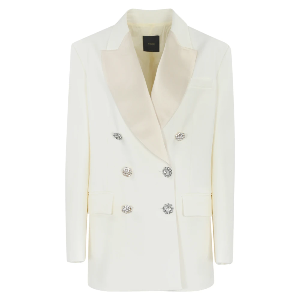 Pinko Witte Double-Breasted Blazer Lange Mouw White Dames