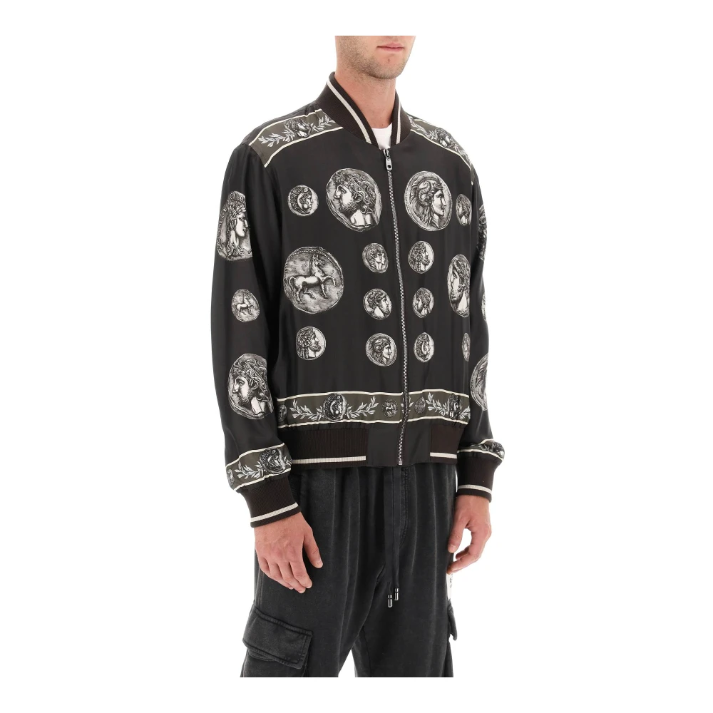 Dolce & Gabbana Zijden bomberjack met Monete-patroon Brown Heren