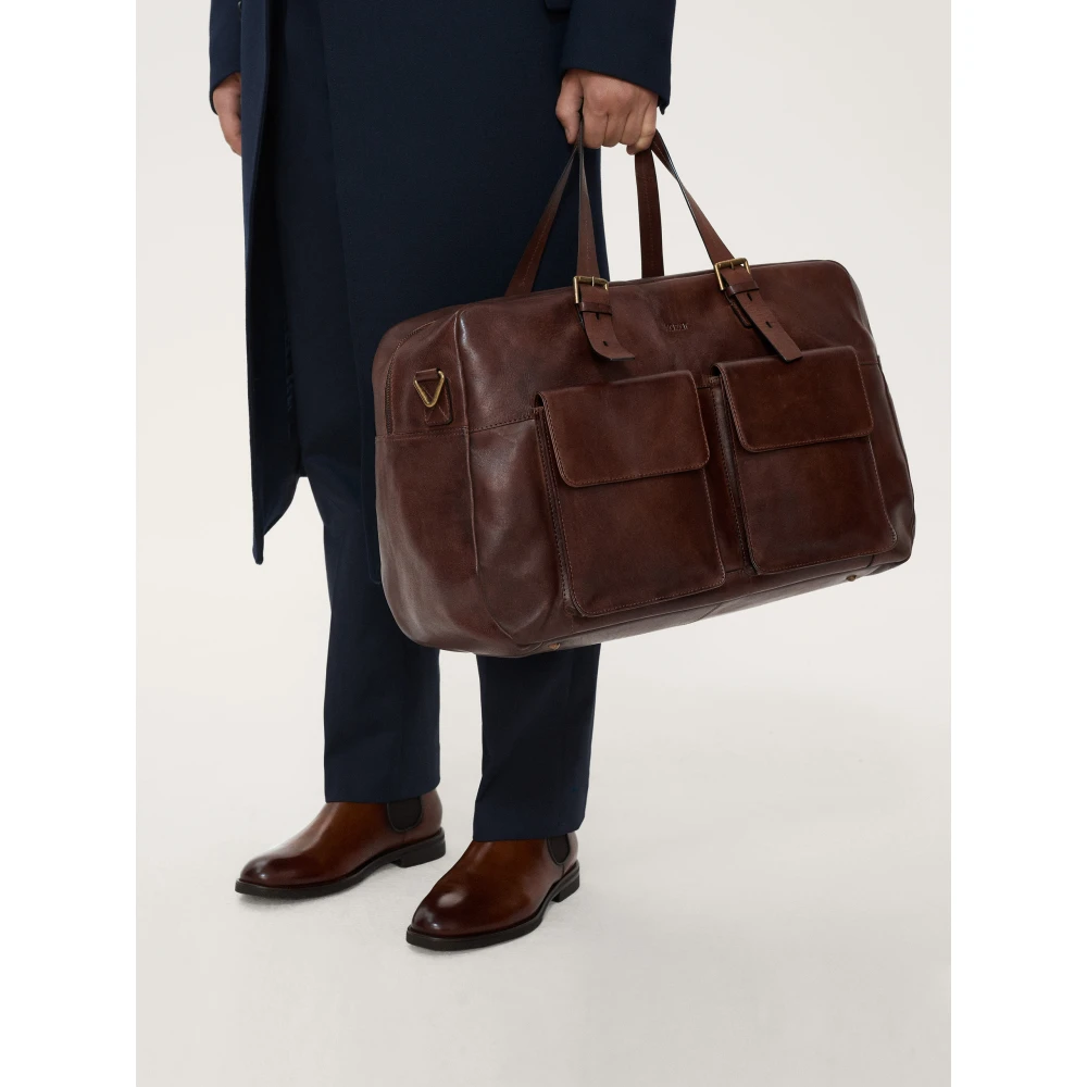 Kazar Elegant Grain Leather Travel Bag Brown Heren