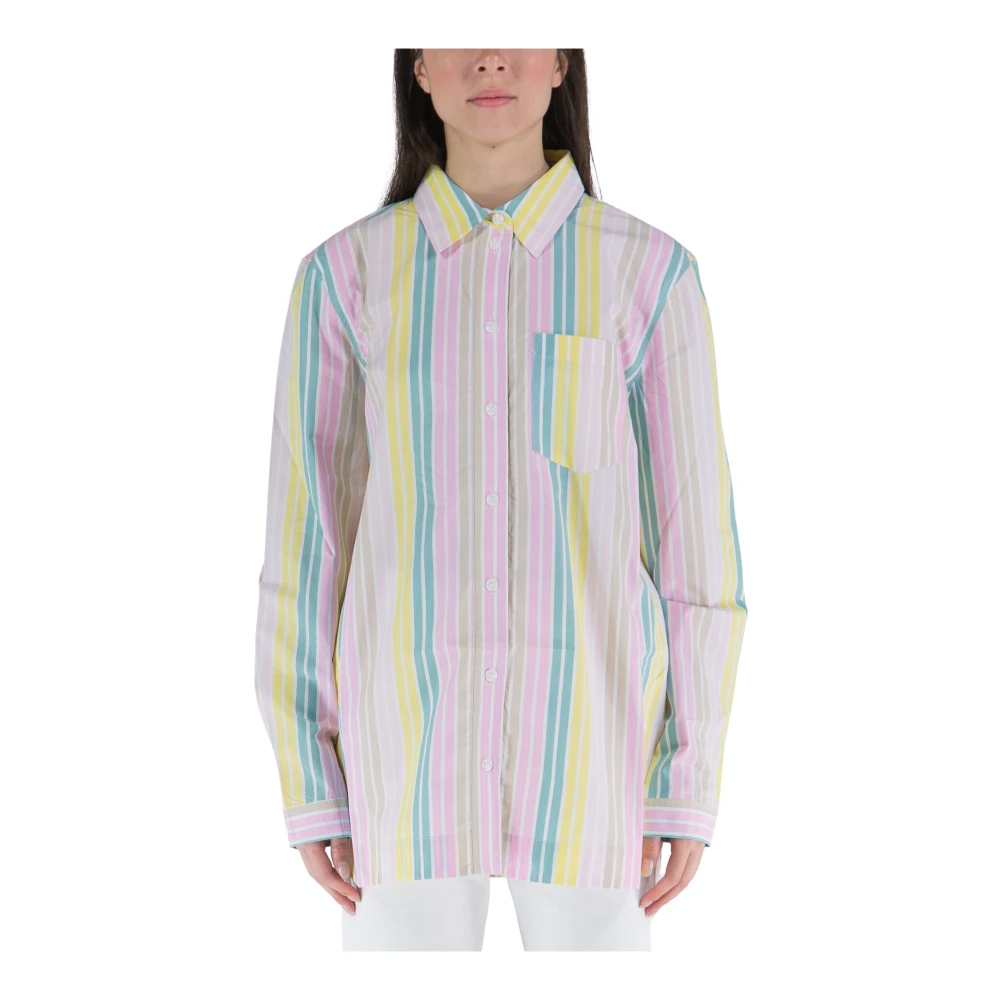 Ganni Gestreepte Katoenen Overhemd Multicolor Dames