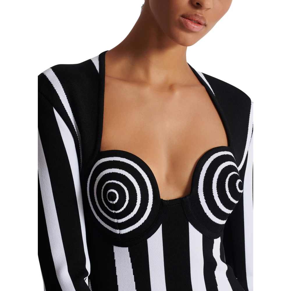 Balmain Gestreepte gebreide jurk Black Dames