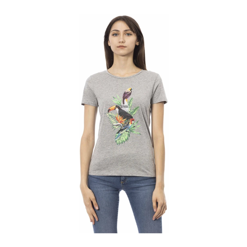 Trussardi Women's Gray T-Shirts, L, Casual Short Sleeve T-Shirt With Front Print