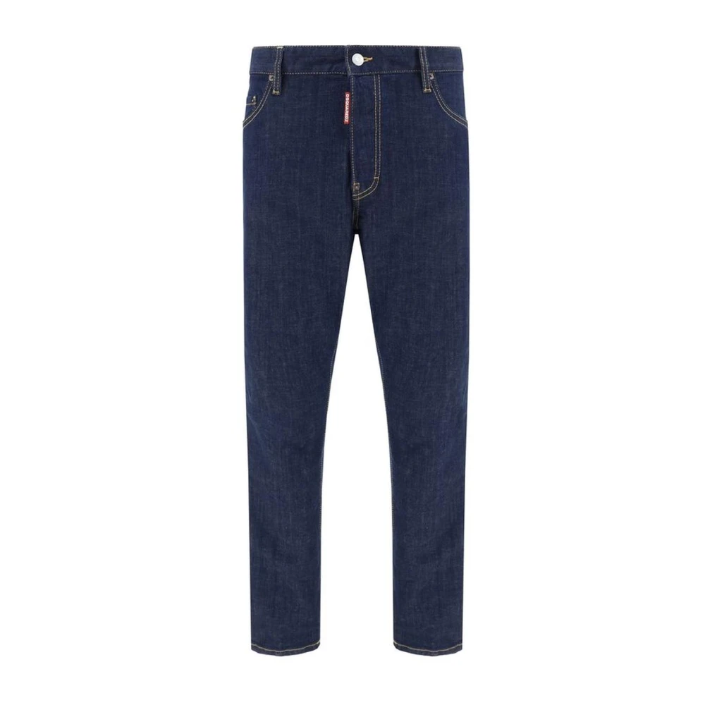 Dsquared2 Leren Patch Straight Fit Jeans Blue Heren