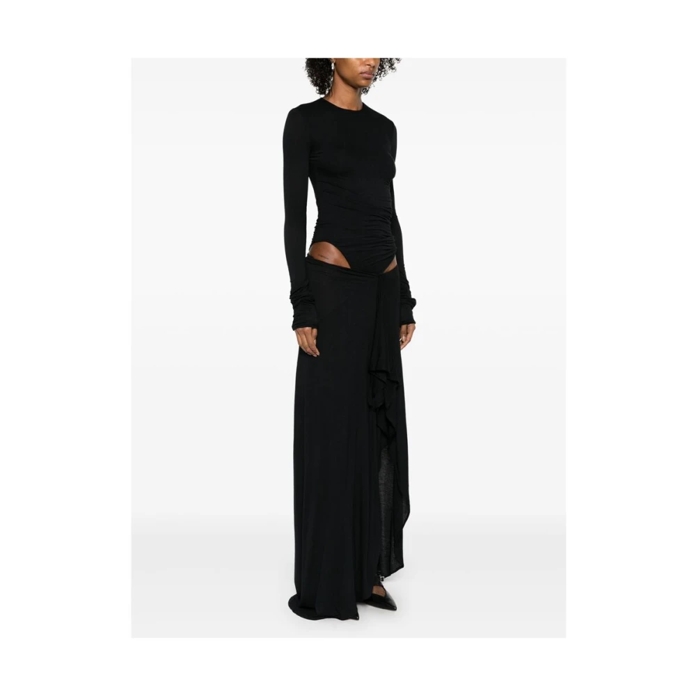 The Attico Zwarte Gedrapeerde Crew Neck Jurk Black Dames
