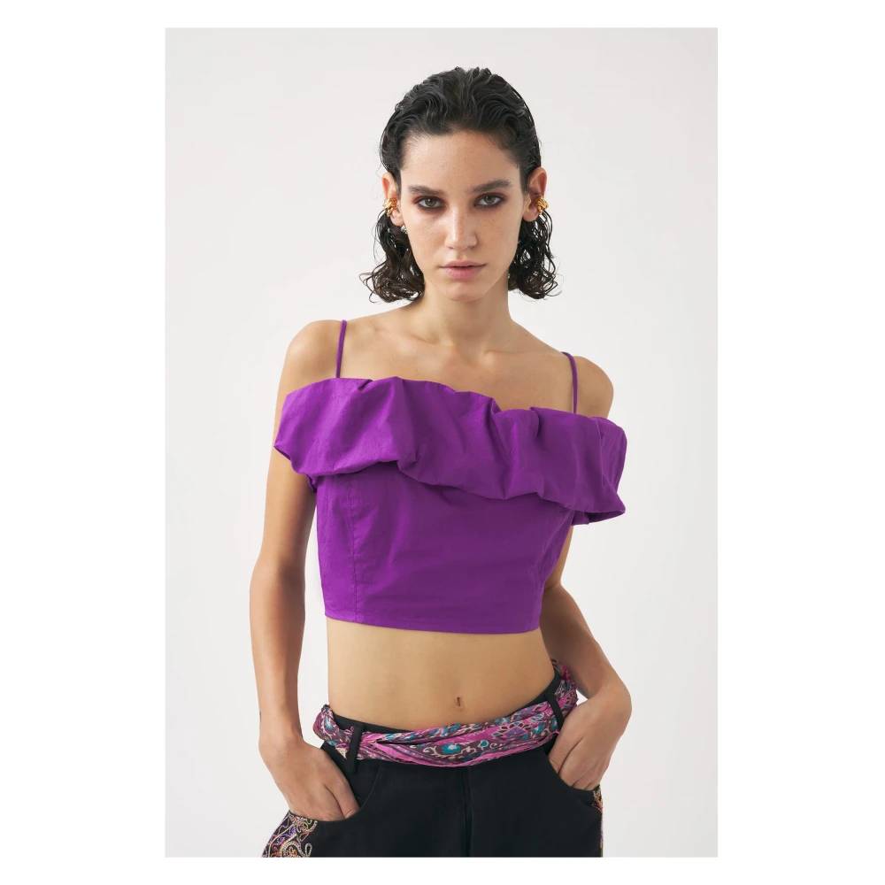 Antik batik Off-shoulder cropped top Pop Purple Dames