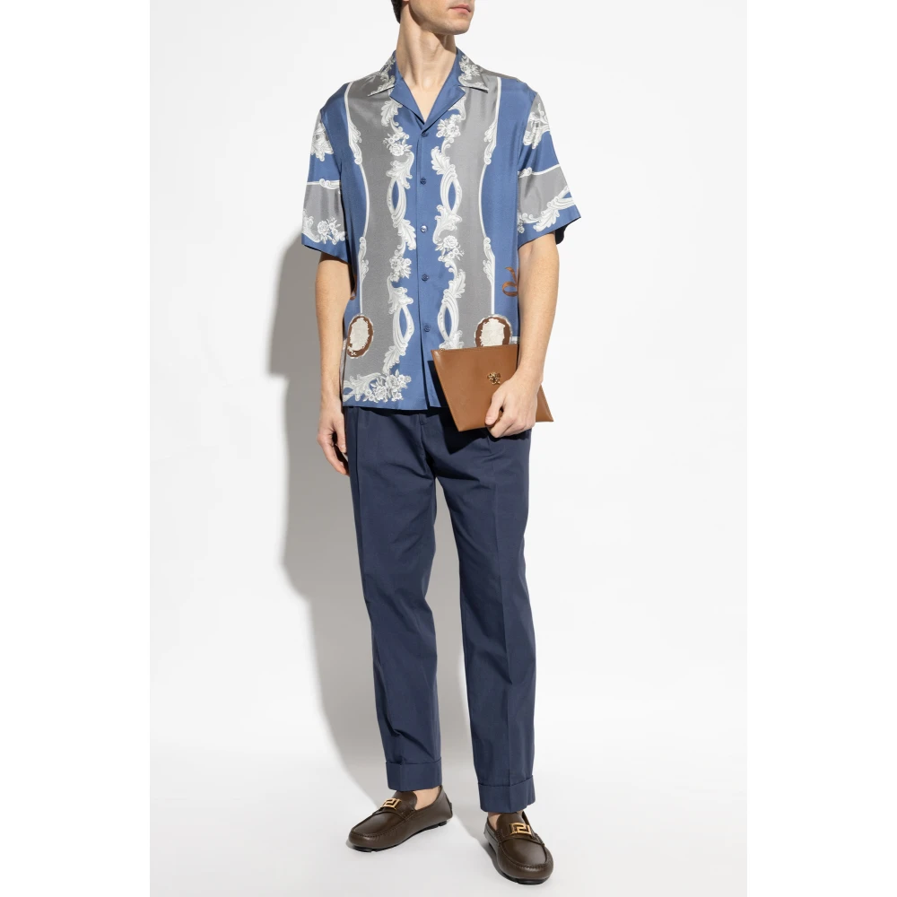 Versace Zijden shirt met korte mouwen Blue Heren