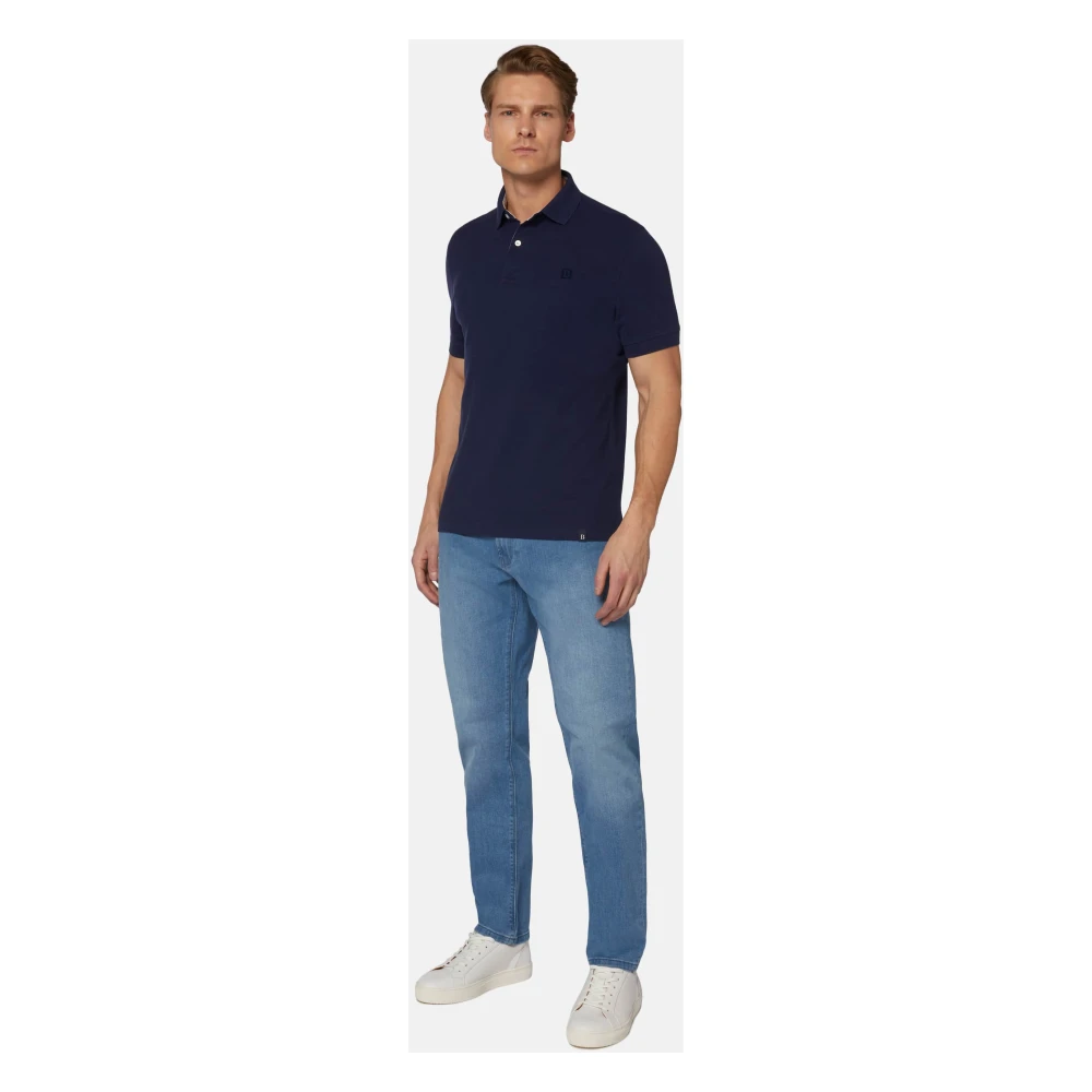 Boggi Milano Regular Fit Katoenen Pique Poloshirt Blue Heren