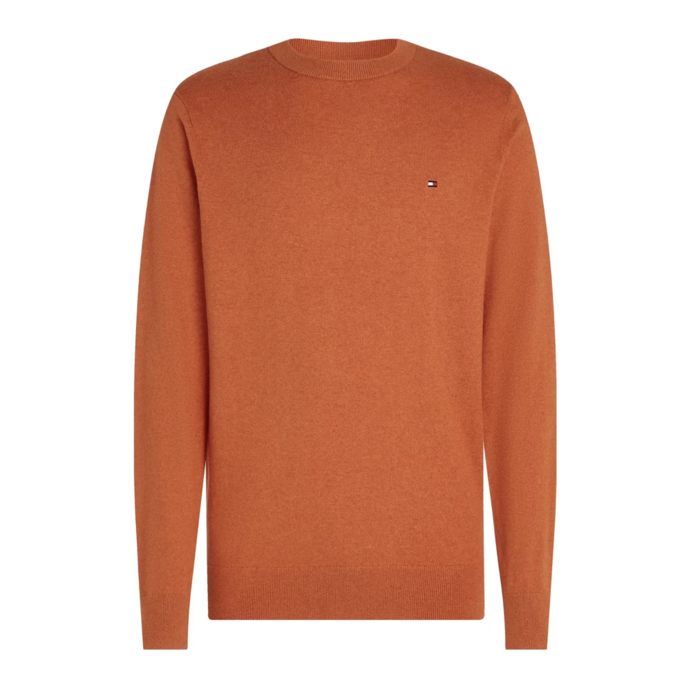 Tommy Hilfiger Men's Orange Iconic Round Neck Cotton Cashmere Jumper - Round-Neck Knitwear - Xl - Knitwear