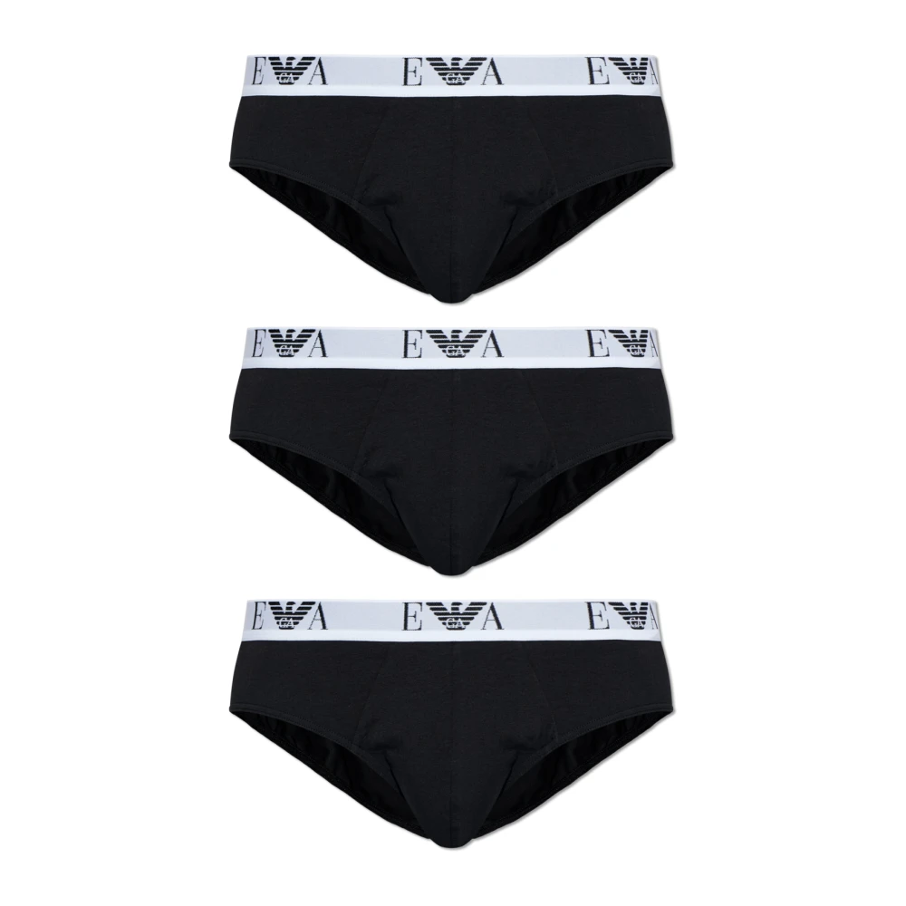 Emporio Armani Mannelijk Zwart Ondergoed Heren, M, Katoen, Driepak Slips